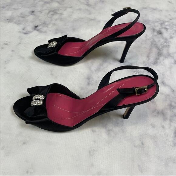 Kate Spade Happily Black Satin Rhinestone Embellished Slingback Heels - Picture 4 of 9